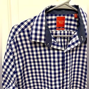 ORIGINAL PENGUIN men’s blue plaid button down dress shirt. Slim fit munsingwear
